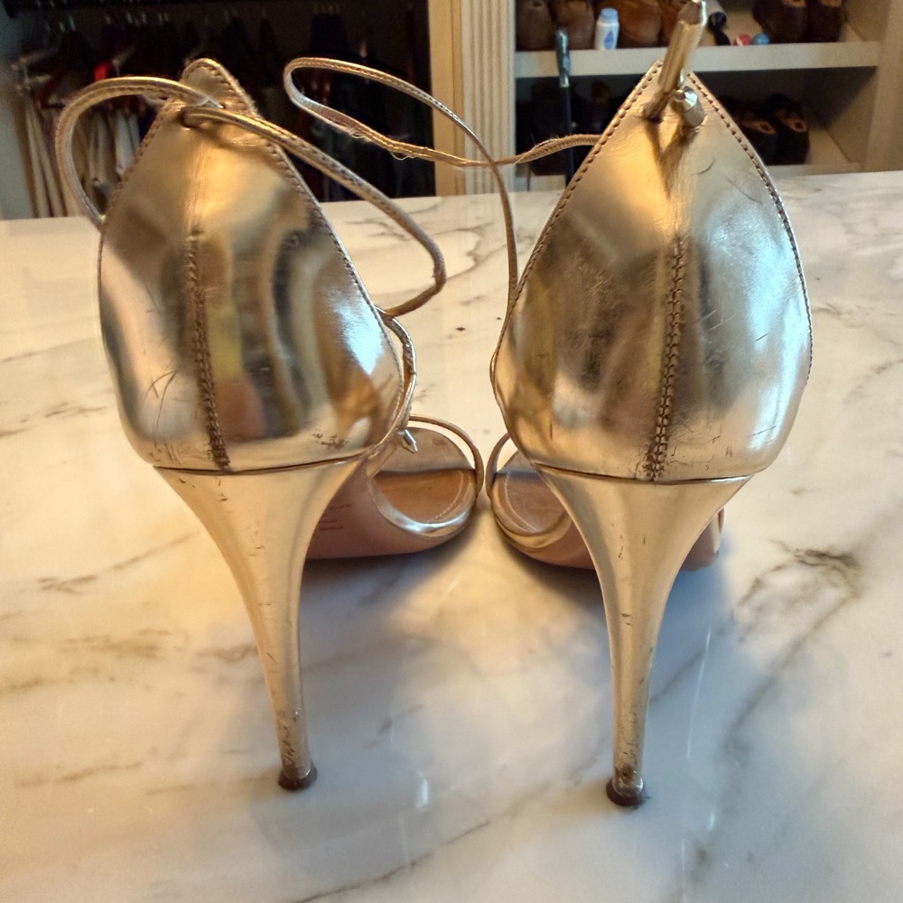 Gold Aquazzura strappy heels - Picture 3 of 6